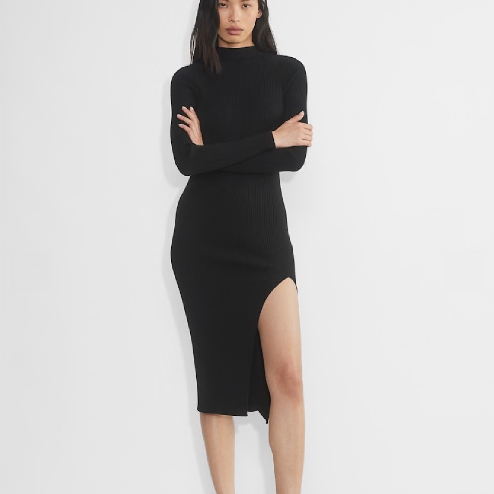 Wilfred by Aritzia Black Long Sleeve Dress with Slit